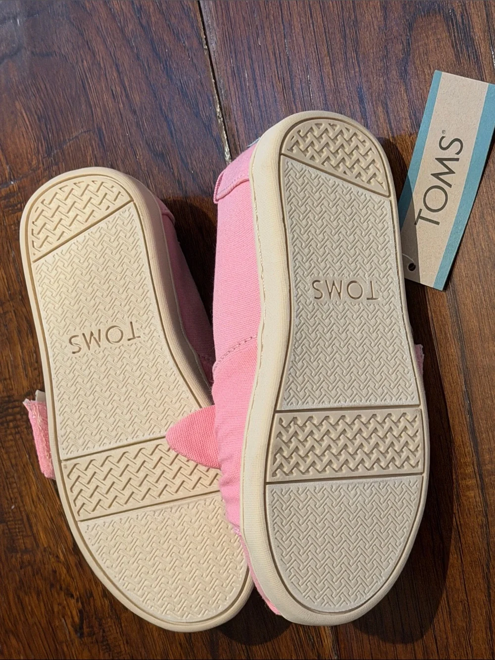 TOMS Kids Pink Canvas Slip-On Moccasins with Bow Detail
